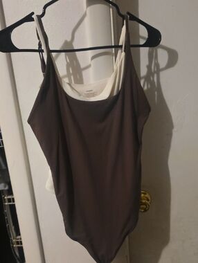 Women’s Double-Layer Tank Bodysuit — Brown & Cream
